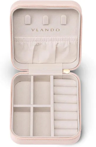Miniatura 5 de Organizador de joyas Vlando para almacenaje y exhibición, joyero para viaje, imitación de piel, para anillos, aretes, collares.