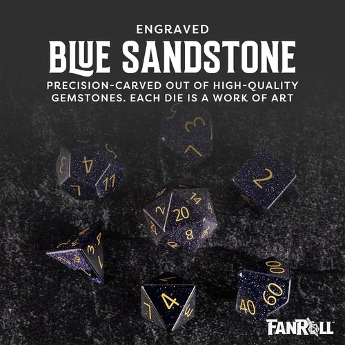 Miniatura 6 de FanRoll - Juego de dados DND de 0.630 in de piedra: piedra arenisca azul grabada, dados de juego de rol para Calabozos y Dragones