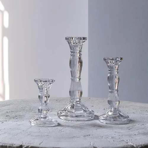 3 paquetes de portavelas de cristal - Portavelas transparentes para velas cónicas - Centros de mesa para velas, velas LED cónicas, decoración para
