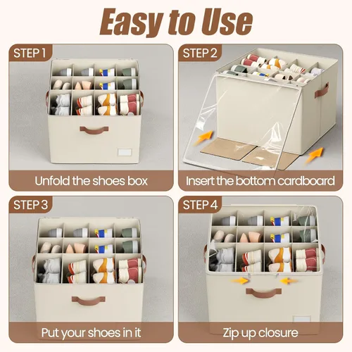 Miniatura 6 de PHINOX Organizador de zapatos para armario, paquete de 2 cajas organizadoras de zapatos de tela, contenedores de almacenamiento de zapatos