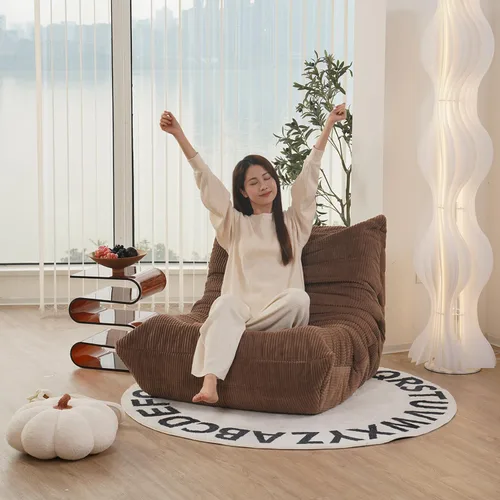 Miniatura 3 de N&V Sofá de suelo sin brazos de mediados de siglo, silla de pana suave de alta calidad, silla decorativa de espuma para sala de estar, dormitorio