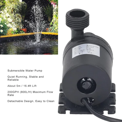 Miniatura 3 de FTVOGUE Bomba sumergible 5M Lift 200GPH Silenciosa Potente Eficiente para Fuente Hidropónica Estanque Acuario ABS DC12V 0.787 in Salida de entrada