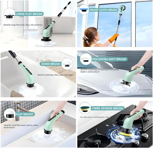 Miniatura 6 de Limpiador eléctrico giratorio, limpiador eléctrico inalámbrico para limpiar el baño, limpiador de ducha eléctrico con mango largo, cepillo