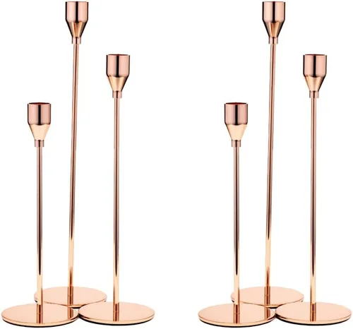 Miniatura 10 de Aha Essential - Juego de 6 portavelas cónicos Portavelas decorativos para decoración del hogar, boda, comedor, fiestas, aniversario, baño, Dorado