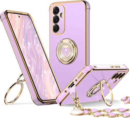 Miniatura 27 de XYZ Funda para Galaxy A14 5G con soporte y doble anillo, funda de lujo para Samsung A14 5G, color negro