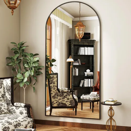 Miniatura 21 de BEAUTYPEAK Espejo de Piso de Cuerpo Completo Arqueado de 64"x21", Espejo de Longitud Completa para Colgar o Apoyar con Parte Superior Arqueada, Plata