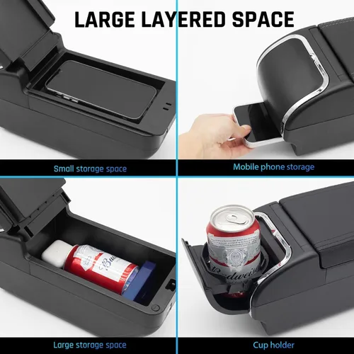 Miniatura 3 de YJYWZH Caja de reposabrazos para Nissan March Micra 2011-2016, caja de almacenamiento central, organizador interior de consolas centrales de mano