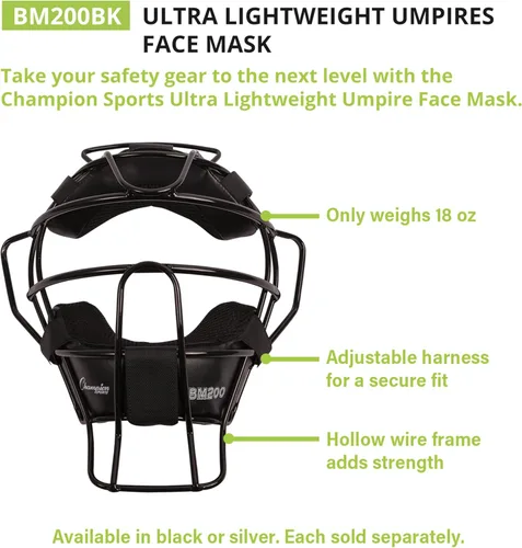 Miniatura 3 de Champion Sports Ultra Lightweight Umpire Face Mask – Baseball & Softball Umpire Equipment, Steel Frame, Leather Padding