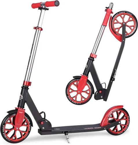 Kick Scooter - Scooter portátil plegable para niños, diseño plegable ligero con alta visibilidad RGB iluminado LED en ruedas Rojo