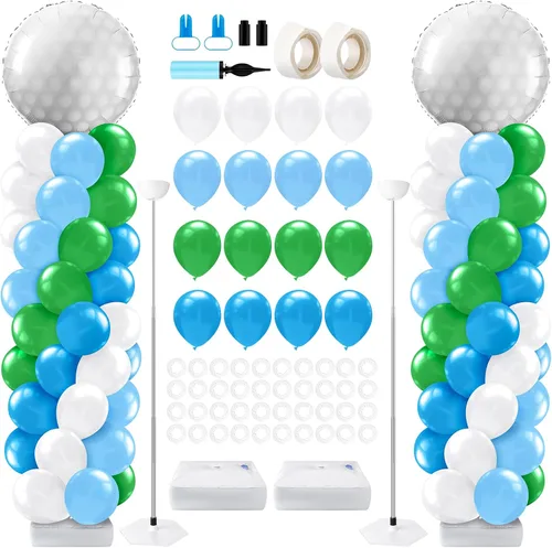 Miniatura 22 de Kasyat Juego de 2 soportes de columna de globos para fiesta de arañas con 2 arañas y 100 globos de látex rojos, azules y negros, soportes de arco