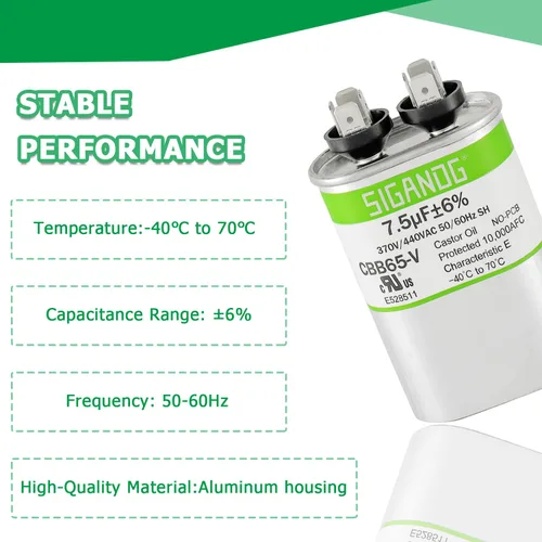 Miniatura 3 de 7.5uF 7.5 MFD 370V o 450V CBB65 Capacitor de Marcha y Arranque 7.5 uF 370 450 Voltios VAC para Condensador de Solo Frío o Bomba de Calor Aire
