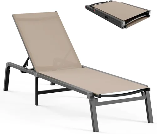 Tumbona de Aluminio para Exteriores - Silla de Descanso Plegable y de Montaje Libre para Exteriores con 5 Respaldos Ajustables, Silla de Patio para