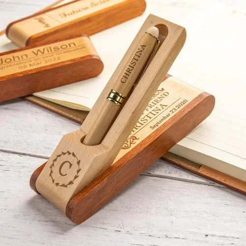 Miniatura 3 de Juego de bolígrafos y estuches de madera personalizados, bolígrafo de madera natural, regalo de cumpleaños/Navidad/graduación