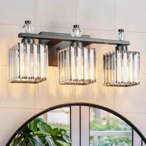 Miniatura 46 de Luces de Tocador de Baño de 3 Luces, Placado Negro, Modernas Luces de Tocador de Cristal para Baño, Luces de Tocador de Cristal para Usar Sobre