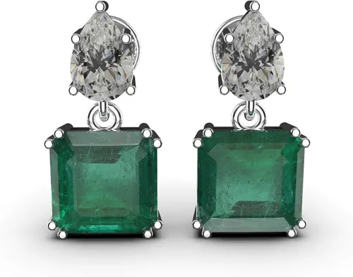 Pendientes octágono esmeralda y moissanita en oro de 14 quilatespendientes de regalo del día de San Valentínmultipiedra