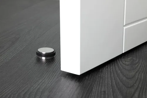 Miniatura 3 de EVI Herrajes Mini tope de puerta Altura: 0.55 pulgadas - Ancho: 1.10 pulgadas Instalación adhesiva Protección de silicona negra Tope