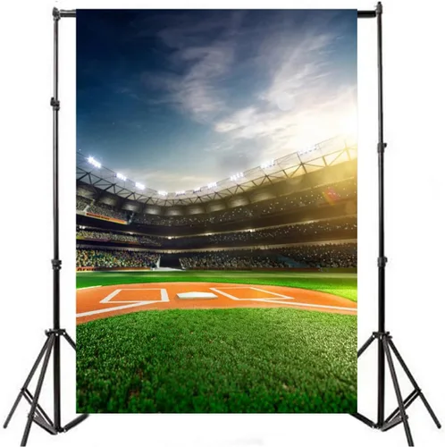 Miniatura 4 de AOFOTO Telón de fondo de béisbol de 3 x 5 pies, campo de béisbol, campo de fotografía, juego de campo de fútbol, juego de estadio, gradas