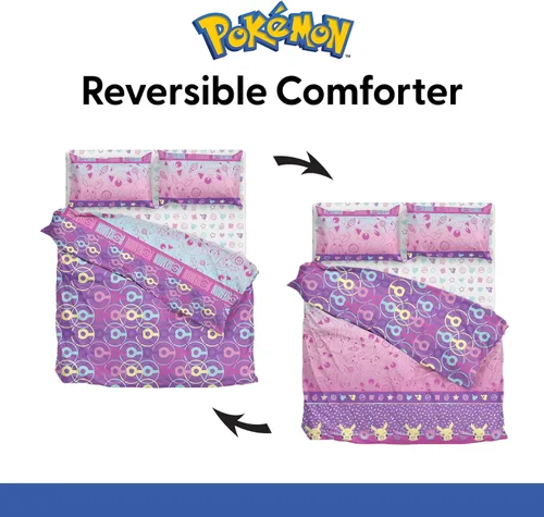 Miniatura 8 de Juego de ropa de cama NORTHWEST Pokémon tamaño completo en una bolsa, Pikachu Eevee, ropa de cama de anime para niñas y niños, ligera y dulce Ligero