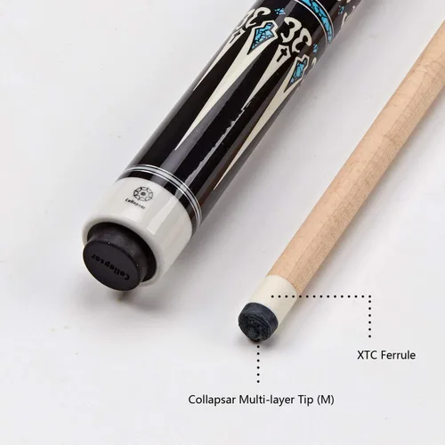 Miniatura 6 de Taco de piscina Collapsar CXT con estuche suave, negro con puntas crema y turquesa, mango sin envoltura de 58 pulgadas, palo de piscina profesional