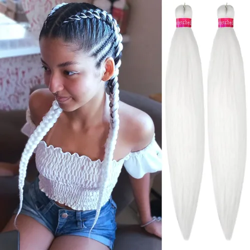 Miniatura 22 de Cabello trenzado preestirado, cabello trenzado degradado de 28 pulgadas, paquete de 8 extensiones de cabello trenzado de mezcla de colores sedosos