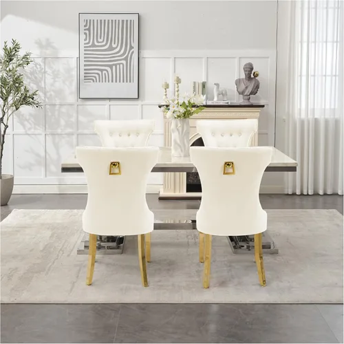 Miniatura 33 de adochr Juego de 2 sillas de comedor de terciopelo, sillas de cocina tapizadas con patas de metal, respaldo abotonado moderno con anillo de tracción