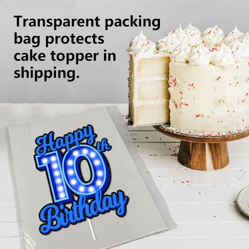 Miniatura 4 de Decoración de pastel de cumpleaños 10 con purpurina azul Let's Glow Crazy Party Theme Decor Supplies Men Women Happy Birthday 10 Anniversary Party