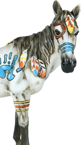 Miniatura 6 de Ebros Ebros Ecuestre Tribal Belleza Medicina Espíritu Caballo Hecho a Mano Estatua de 8 pulgadas de alto, símbolos indios nativos americanos, plumas