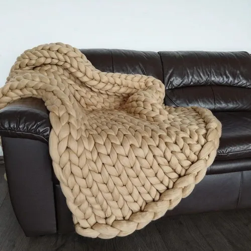Miniatura 13 de Manta bohemia de punto grueso, tamaño matrimonial, color beige, hecha a mano para decoración de cama, manta de ganchillo, regalo para cumpleaños