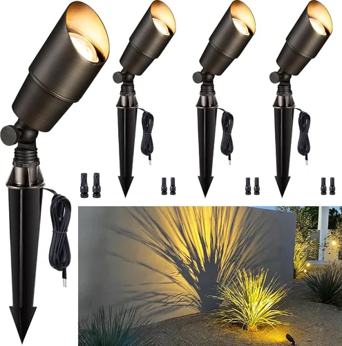 Miniatura 20 de Gardenreet Foco LED para exteriores, latón fundido a presión de 12 V con iluminación hacia arriba, impermeable, luces de paisaje de bajo voltaje