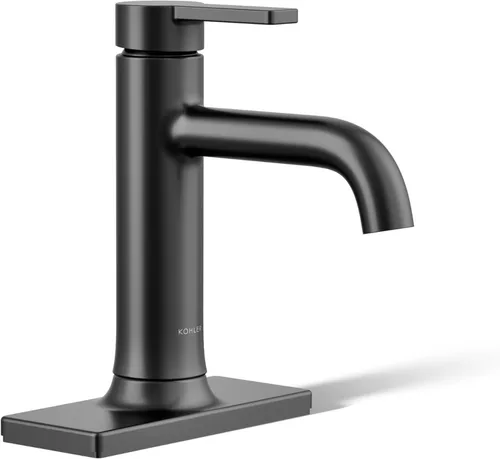 KOHLER K-28126-4K-BL Venza - Grifo de lavabo de baño con mango único, instalación de 1 orificio con drenaje clicker, 1.0 GPM, negro mate Mate negro