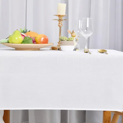 Miniatura 3 de Hiasan Mantel rectangular de lino sintético, resistente a las arrugas y a las manchas, mantel lavable para cocina, comedor, funda de mesa de Blanco