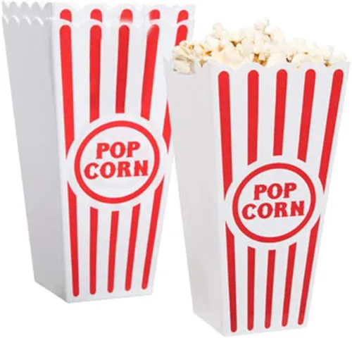 Novelty Place Recipientes clásicos de plástico para palomitas de maíz a rayas rojas y blancas para noche de películas, 7.8 pulgadas de alto x 3.8