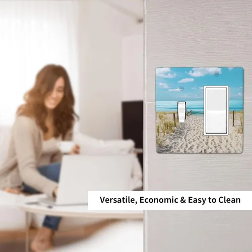 Miniatura 6 de Blue Ocean White Sand Beach 2 Gang Combination Toggle Rocker - Placa de pared para interruptor de luz doble, cubierta de salida decorativa eléctrica