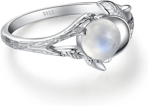 Miniatura 2 de Angol Anillo de plata de ley con piedra lunar auténtica para mujer, anillo minimalista con caja