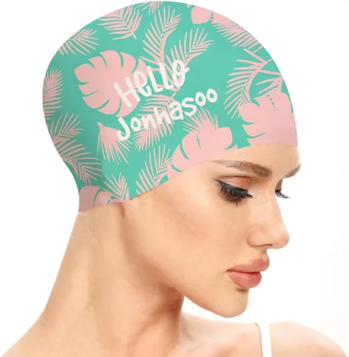 Miniatura 10 de Gorro de natación para mujer, gorra de natación de silicona para cabello largo con estampado de flores Azul marino
