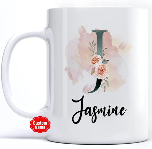 Miniatura 30 de PREZZY Taza personalizada con letra N con inicial, monograma personalizado, taza de café floral, regalos para mujeres, hombres, familiares, amigos