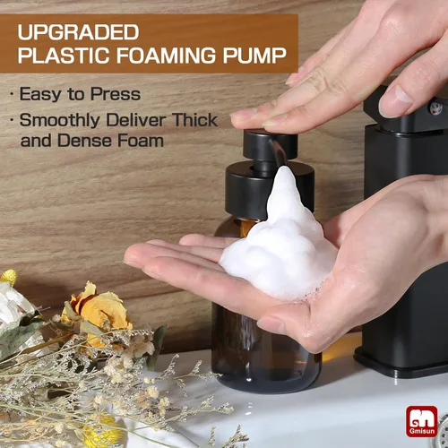 Miniatura 2 de GMISUN Dispensador de jabón espumoso, dispensador de jabón de espuma de vidrio ámbar de 8.5 fl oz / 8.5 fl oz para baño y cocina, paquete de 2