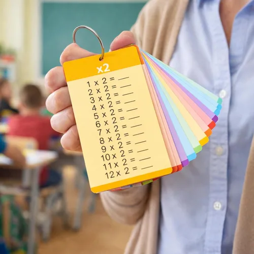 Miniatura 4 de Geyee 52 tarjetas de multiplicación para niños de 1er a 3er grado con 4 marcadores de borrado en seco y juego de 4 anillos, tarjetas de matemáticas