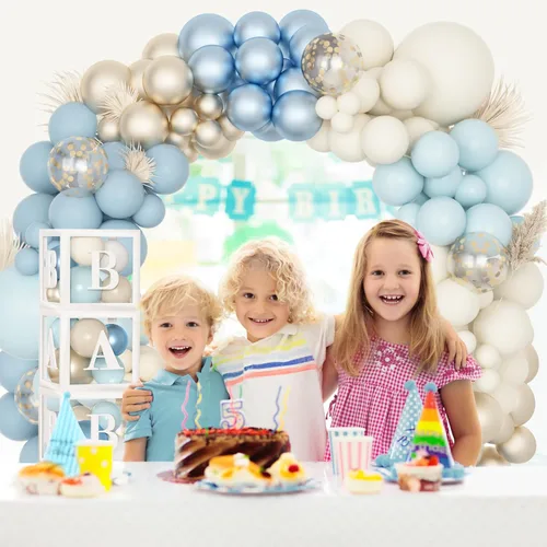 Miniatura 7 de 153 piezas de decoración de baby shower azul polvoriento para niño, kit de arco de globos azules con letra (A-Z+Bebé) para suministros de fiesta