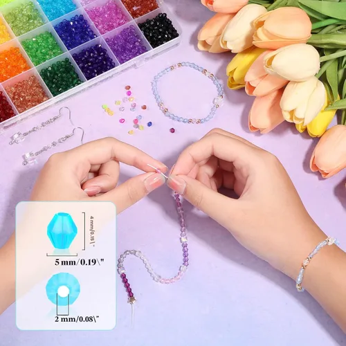 Miniatura 3 de PAXCOO 5600 Piezas de Cuentas de Cristal para Hacer Joyería, Pequeñas Cuentas de Acrílico Facetadas para Manualidades, Cuentas Bicónicas de Gema