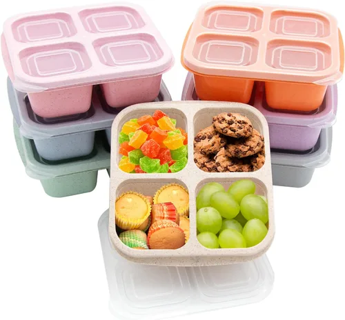 Miniatura 9 de Paquete de 4 Cajas de Almuerzo Bento, Contenedores de Aperitivos de 4 Compartimentos, Caja de Aperitivos Bento Dividida, Contenedores de Preparación