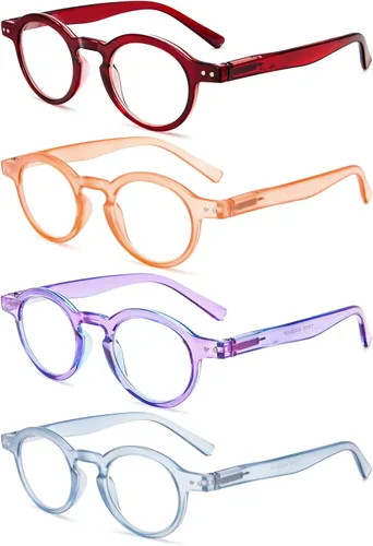 Miniatura 3 de 4 unidades de gafas de lectura pequeñas y redondas, cómodas, con marcos coloridos y elegantes para mujeres