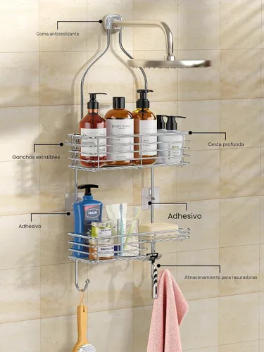 Miniatura 7 de SMARTAKE Organizador colgante para cabezal de ducha, organizador de estante de ducha de baño a prueba de óxido, acero inoxidable SUS201 sobre