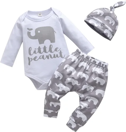 Miniatura 106 de Conjunto de 3 piezas de ropa de bebé recién nacido con estampado de manga larga + pantalones + sombrero