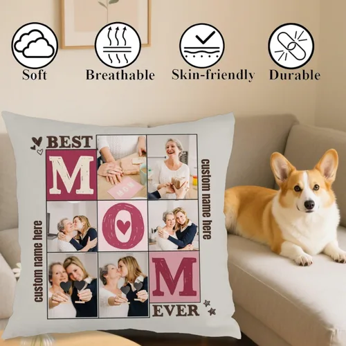 Miniatura 4 de Customizable Pillowcase with 6 Images and Text Dedicated to Mom, Decorative Cushion offering a Warm Gift for Anniversaries Birthdays Christmas or 6