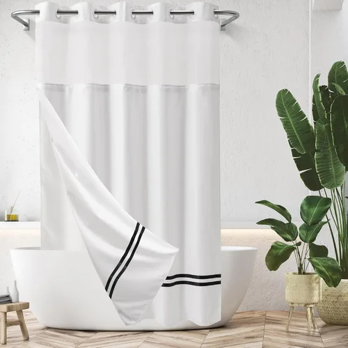 Miniatura 9 de Cortina de ducha River Dream con forro con ganchos a presión, cortina de baño sin necesidad de ganchos, de calidad hotelera, lavable a máquina, 36