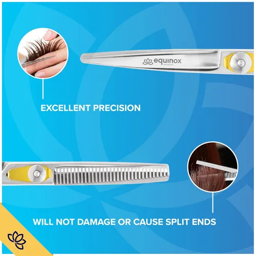 Miniatura 7 de Equinox International, Serie profesional de filo de afeitado - Juego de tijeras para cortar y adelgazar y texturizar el cabello, 6.5 pulgadas, acero