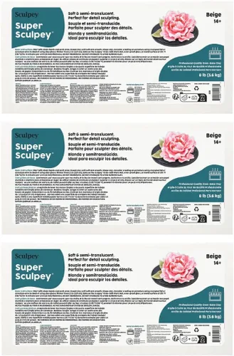 Super Sculpey Professional Quality Oven-Bake Polymer Clay, Beige, 8 lb. (Pack of 3)
