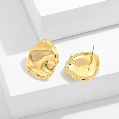 Miniatura 5 de Aretes de oro irregulares para mujer, aretes de tuerca de plata martillada, aretes geométricos, aretes de oro vintage