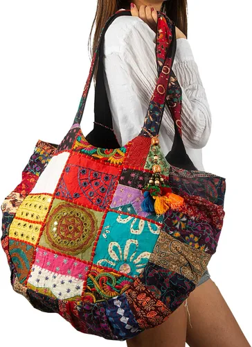 Miniatura 3 de Tribe Azure - Bolso de hombro hecho a mano para mujer, grande, floral, colorido, hecho a mano, para verano, playa, picnic, libros, portátil